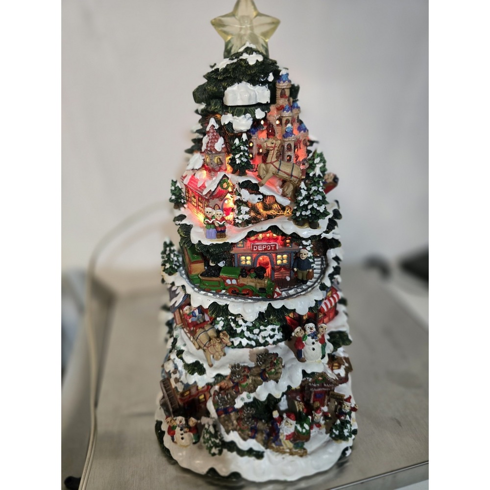 Vtg Kmart Trim A Tree Lighted Christmas Tree Village Scene Holiday Decor 13.5"